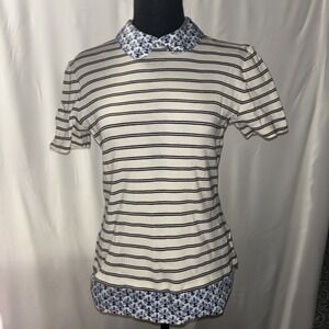 Tory Burch Alexandria Striped/Floral-Print Top Size S